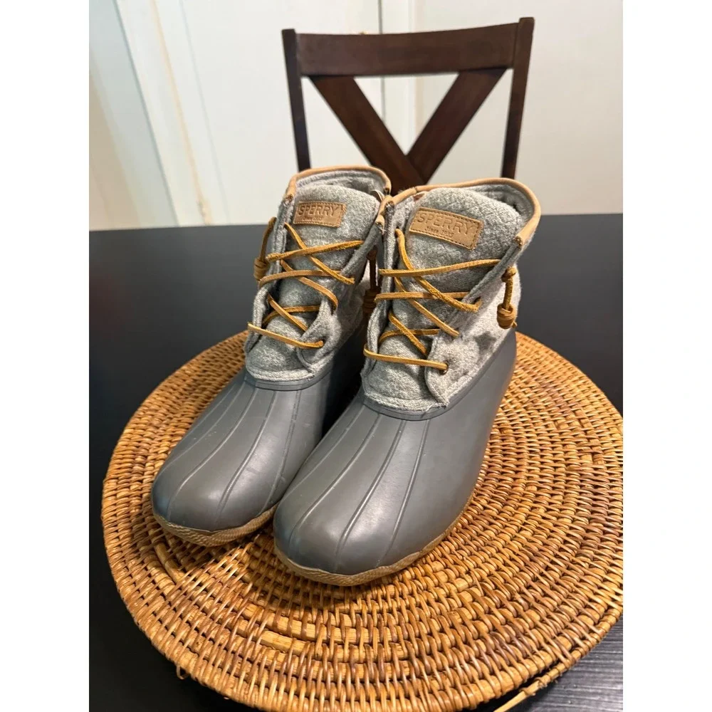 Sperry Saltwater Grey Wool Insulated Waterproof Duck Boots STS82475 Womens 7